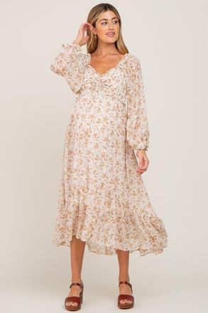 Pinkblush Floral Chiffon Ruffle Maxi Dress in Ivory at Nordstrom, Size Small