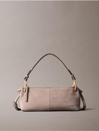 Calvin Klein Womens Slouchy Suede Small Shoulder Bag - Neutral