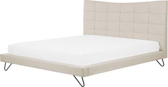 Beliani Beliani - Cama Con Somier Baja Cabecero C&oacute;ncavo De Tela Beige 180 X 200 Cm Lannion
