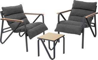 ML Design Ml-design Conjunto De Muebles De Jard&iacute;n Exterior, 3 Piezas, Gris Antracita, 2x Sillas Con Cojines Y 1x Mesa, Juego De Bistr&oacute; Con Estructura De Acero R