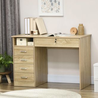 HOMCOM Computer Desk Writing Desk with Five Drawers for Home Office in Brown