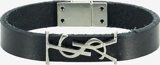 Saint Laurent Armband aus Leder und silbernem Metall mit Monogramm Opyum