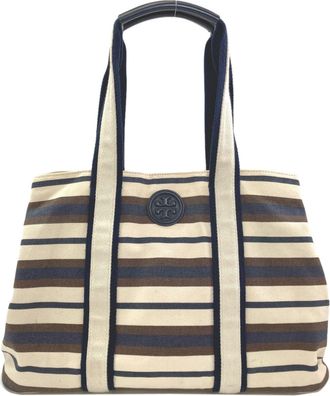 Tory Burch Blue White Canvas Tote Bag (Pre-Owned)