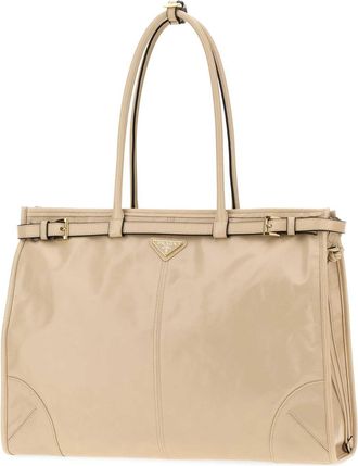 Prada Womens Mano Shoulder Bag Beige Leather