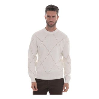 Gran Sasso Truien & Vesten, Heren, Wit, XL, Wol, Cashmere trui met ronde hals en inlegwerk