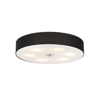 QAZQA Qazqa - Moderno Plaf&oacute;n De Techo R&uacute;stico Negro 70 Cm - Drum Vidrio /textil /acero Redonda Adecuado Para Led Max. 6 X 40 Watt