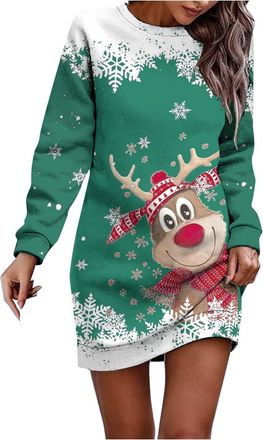 Generic Womens Oversized Sweatshirt Dress Long Sleeve Crew Neck Christmas Sparkle Dress Xmas Wine Glass Printed Dresses Long Tops to Wear with Leggings Going 
