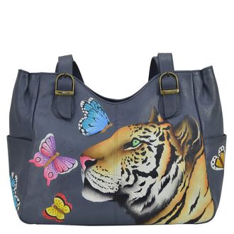 Anuschka Womens Leather Shoulder Bag-Hand Painted Original Artwork Exterior-Royal Tiger, One Size