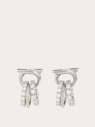 Ferragamo Women Gancini earrings with crystal ring pendant detail Silver