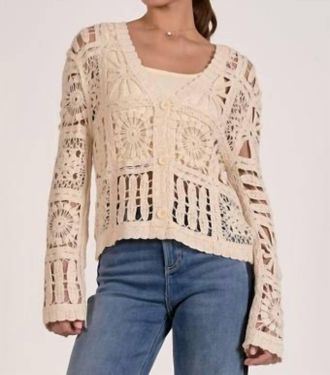 Elan Shay Crochet Cardigan In Natural