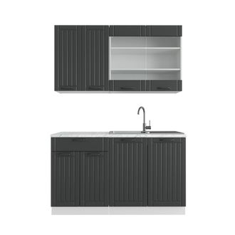 Vicco Cocina Para Solteros Fame-line, Antracita Casa De Campo/blanco, 140 Cm, Et M&aacute;rmol