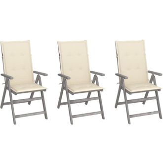 vidaXL Sillas Reclinables De Jard&iacute;n Con Coj&iacute;n 3 Pcs Acacia Masiva