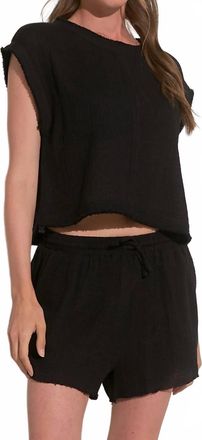 Elan Cap Sleeve Crop Top In Black
