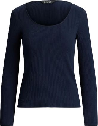 Ralph Lauren Top a maniche lunghe a coste con scollo a V - - Tops - Donna - Blu - L