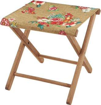 Vent de Boh&egrave;me Taburete plegable de haya y tela gr&agrave;fica dorada