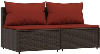 vidaXL Sof&aacute;s Centrales Jard&iacute;n Con Cojines 2 Uds Rat&aacute;n Sint&eacute;tico Marr&oacute;n Vidaxl