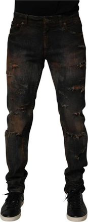 Dolce & Gabbana Zwarte Skinny Tattered Denim Jeans - Heren - Slim Fit Jeans - Zwart - M - Denim - Jeans