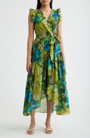 Anne Klein Floral Print Faux Wrap Midi Dress in Ivy Multi at Nordstrom, Size 12