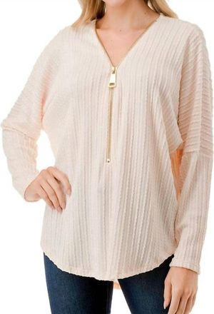 Ariella Dolman Sleeve Zipper Top In Beige