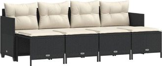 vidaXL Set De Muebles De Jard&iacute;n 5 Pzas Y Cojines Rat&aacute;n Sint&eacute;tico Negro Vidaxl