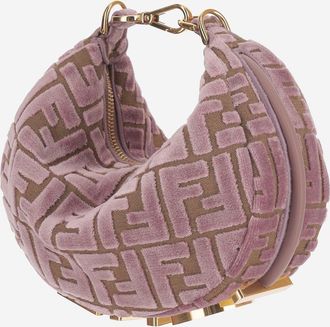 Fendi Womens Shoulder Bag Fendigraphy Mini Velvet Pink Polyester