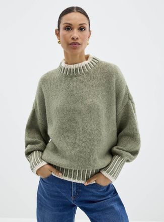 Contemporaine Womens Overcast ribbed trim loose sweater