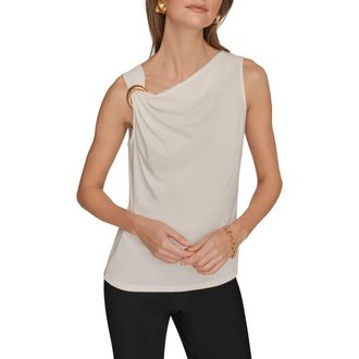 DKNY Asymmetric Sleeveless Hardware Accent Top in Cream at Nordstrom, Size X-Small