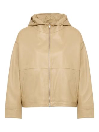 Yves Salomon hooded leather jacket - women - Lamb Skin/Organic Viscose/Polyester - 40 - Neutrals