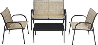 Costway Set da Giardino con 4 Pezzi, Set da Giardino per Chiacchierare, Sedie da Giardino con Tavolino in Vetro, con Struttura Resistente in Ferro, Tessuto a