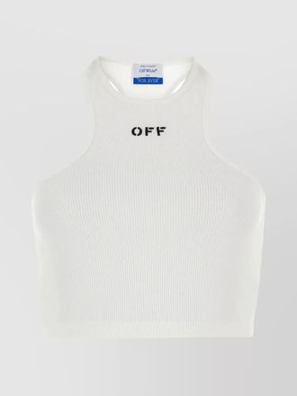 Off-white cotton racerback crop top