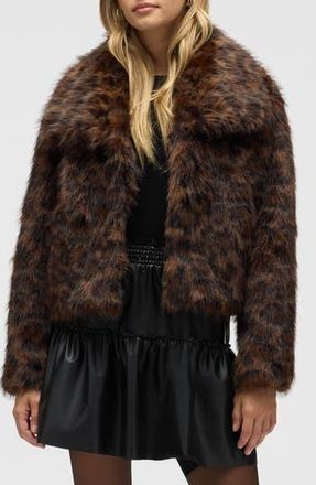 NVLT Long Faux Fur Cropped Jacket in Leopard at Nordstrom Rack, Size Large