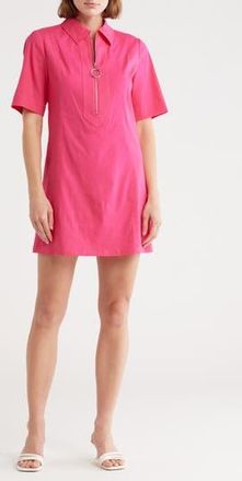 Ramy Brook Tunechi Half Zip Linen Blend Shift Dress in Pink Punch at Nordstrom Rack, Size X-Small