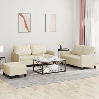 vidaXL Vidaxl - Juego De Sof&aacute;s Con Cojines 3 Piezas Cuero Sint&eacute;tico Crema