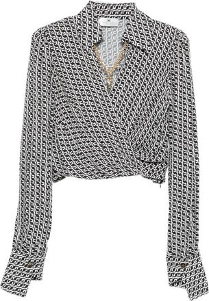 Elisabetta Franchi Kettingprint Wrap Shirt Lange Mouwen - Dames - Blouses - Zwart - M - Overhemden