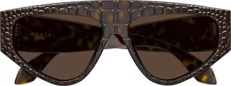 Alaia Oversized Cat-Eye Sunglasses with Crocodile-Embossed Frame