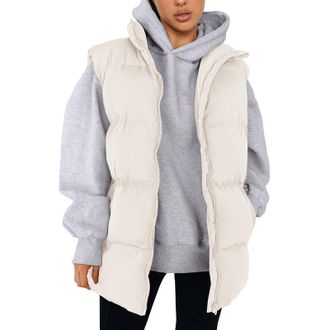 Generic Quilted Gilet Ladies Gilets Size 22 Cream For Women Uk Padded Warm Jackets Insulated Jacket Vest Womens Cropped Sleeveless Lightweight With Pockets Sh