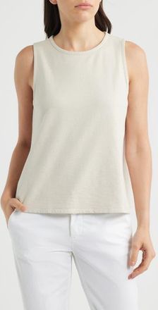 Eileen Fisher Crewneck Side Slit Organic Cotton Tank in Chalk at Nordstrom, Size Xx-Small