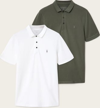 AllSaints Cotton Reform Short Sleeve Polo Shirts 2 Pack, Size: XXL