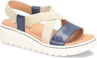 B&oslash;rn Born Kasady BR0057334 Sandals Navy Leather Wedge Heel Platform ZOGG2681