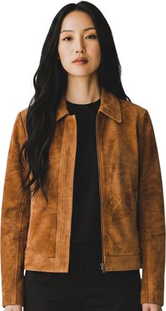 Infinity Leather Womens Tan Suede Leather Bomber Blouson Varsity Jacket - Austurland