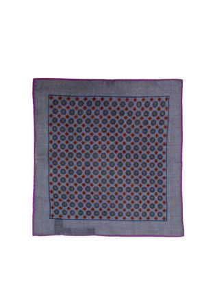 TIMOTHY EVEREST Grey and Purple Patterned Pocket Square