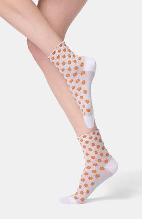Orobl&ugrave; Tiny Bloom Ankle Socks in Salmon at Nordstrom