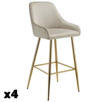 TecTake Set de 4 taburetes altos de terciopelo, 48,5x57x108 cm, crema/oro