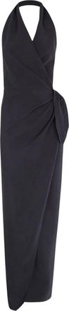 Cortana Mona Halterneck Maxi Jurk - Dames - Wikkelkleedje - Blauw - S - Linnen - Kleedjes