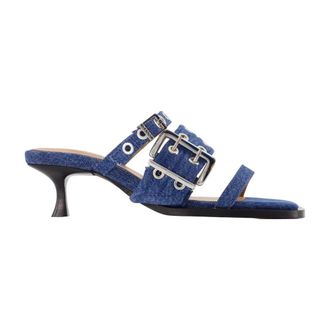 Ganni Buckle Strap Mule in Denim - female - Ganni - Heeled Mules - Blue - 5 UK - Shoes