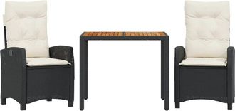 vidaXL Vidaxl - Set Comedor De Jard&iacute;n 3 Pzas Con Cojines Rat&aacute;n Sint&eacute;tico Negro