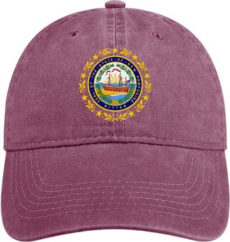 Generic New Hampshire State Flag Baseball Cap for Men Women Adjustable Denim Cap Trucker Hat Wine Red-style