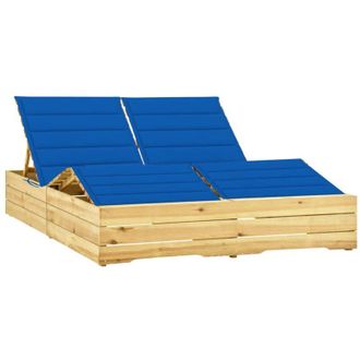 vidaXL Tumbona Doble Y Cojines Madera Pino Impregnada Azul Royal Vidaxl