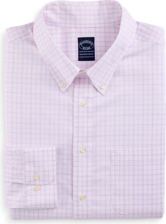 Brooks Brothers Big & Tall Non-Iron Check Dress Shirt in Pink at Nordstrom, Size 18.5 - 36