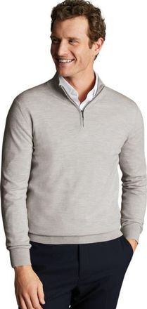 CHARLES TYRWHITT Pure Merino Zip Neck Sweater in Silver Grey at Nordstrom, Size Xx-Large